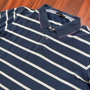 VAKKO Polo Shirt Mens Extra Large XL Blue White Purple Striped 100% Cotton READ